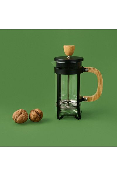 MATMEL Bamboo French Press - Black / Light Brown / Transparent - 350 ml
