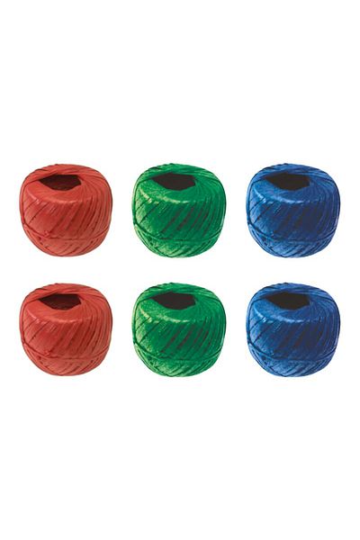 flores Raffia twine ribbon 200 g, 2 x red, 2 x green, 2 x blue, 6 pcs / set