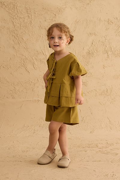 Fahhar Kids Ribbed Kimono Suit Fat Green