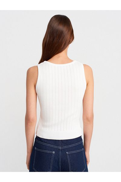 Dilvin 10759 Ribbed Openwork Knitwear Blouse-White