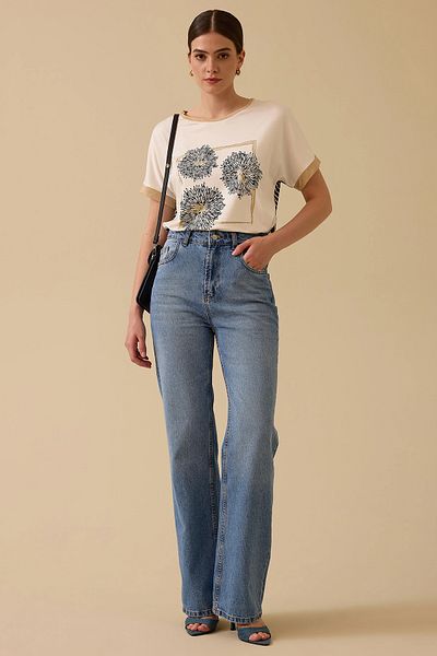 SEÇİL Seçil Women's Printed Short Sleeve T-Shirt 0011 Ecru