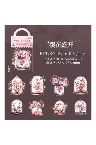 İthal O4-16 Pcs Vase Flower Pet Sticker - Color: Blue