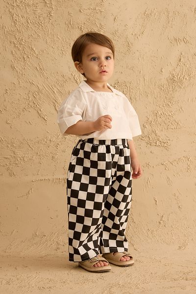 Fahhar Kids Checkerboard Pattern Baggy Trousers Black