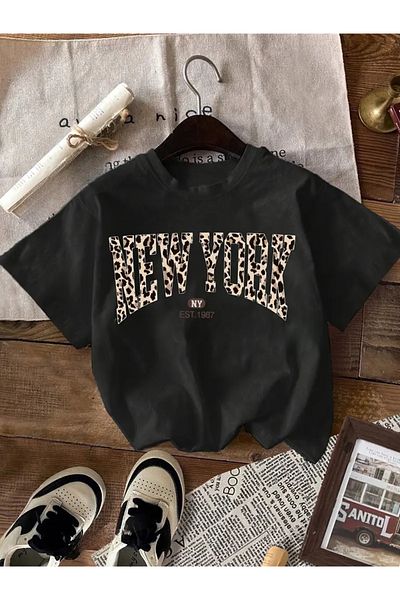 Machetta Set de 3 tricouri supradimensionate din bumbac cu imprimeu cu panglică leopard