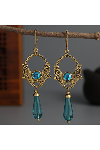 Choice Blue Bohemian Inlaid with Blue Stones Drop Earrings Women Vintage Ethn...