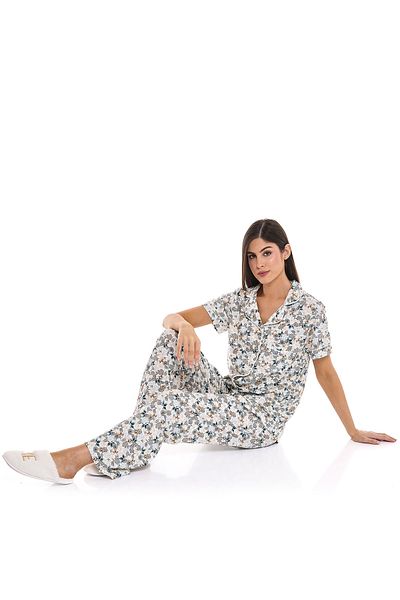 R&B White Printed Pyjama Set