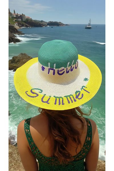 LAGRANZE Happy Women's Straw Summer Wide Brim Straw Beach Hat