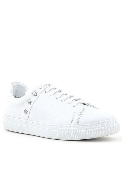 hapshoe Genuine Leather Women's White Lace-Up Star Sneaker Shoes