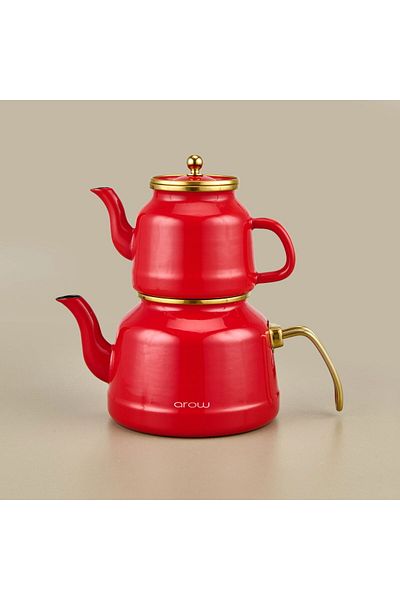 MATMEL Roomy Enamel Teapot - Red / Gold - 2.5 Lt + 1.1 Lt