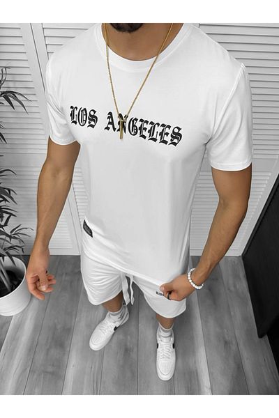 dehaine Men's casual suit, t-shirt plus shorts, white