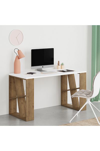 Mourah Home Honey Working Table with Storage Dual Slanted Shelves, Compact Desk for Home Office, Writing & Study