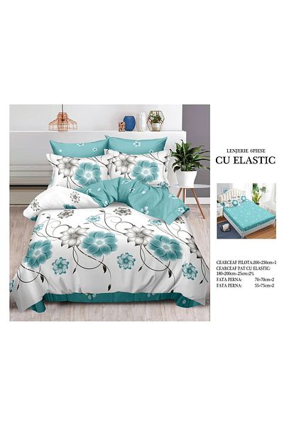CHIRASO CHIRASO Finet Bedding Set, 6 Pieces, Double Bed, Sheet 180x200, Duvet Cover 200x230, 4 Pillowcases