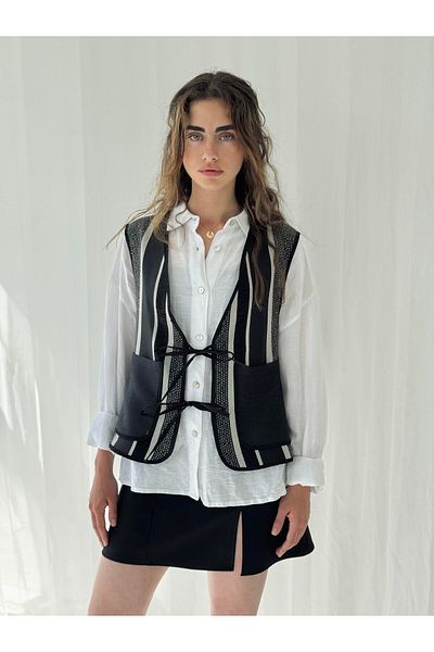 Retrobird Design Front Lace Vest Women's Smoked