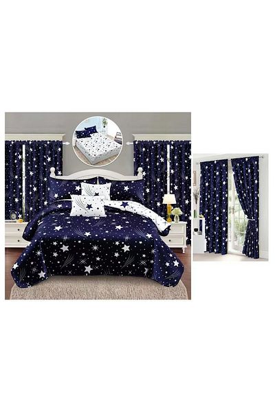 CHIRASO CHIRASO Finet Bedding Set, 8 Pieces with 2 Curtains, Fitted Sheet 180x200, Duvet Cover 200x230, 4 Pillowcases
