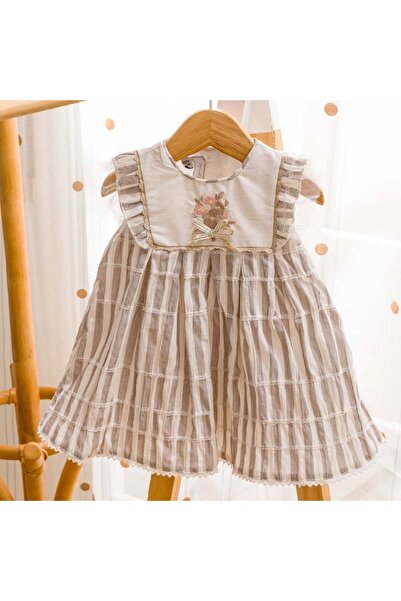 Little Cloud فستان مخطط بني وابيض