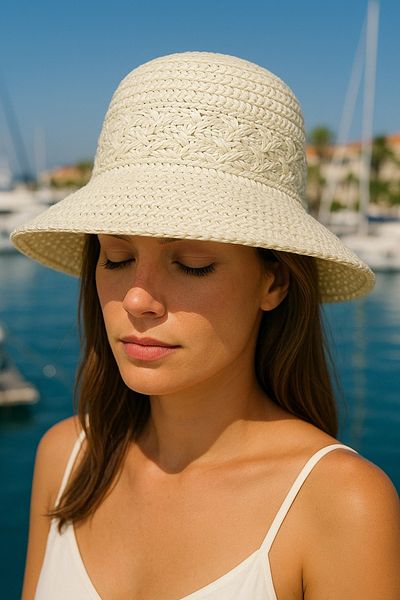 LAGRANZE Women's Hand Knitted Straw Hat Summer Short Brim Beach Hat