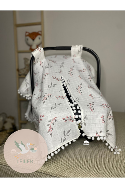 Leilek Desenli %100 Pamuk Muslin Puset Örtüsü,Bebek Puset Örtüsü