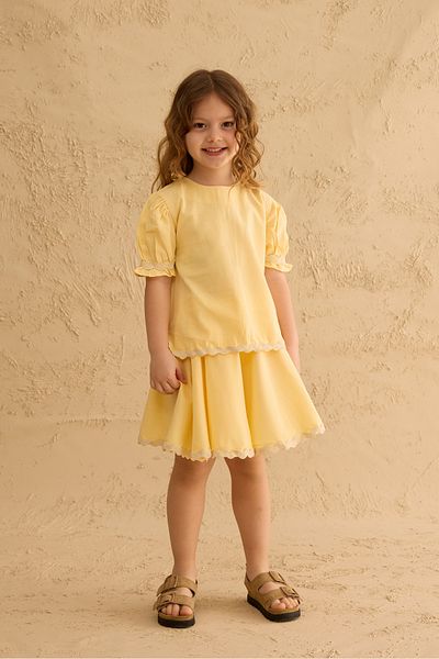 Fahhar Kids Water Stone Detailed Skirt Suit Yellow