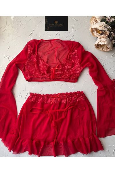 İntive Lingerie Passione Red Ruched Flounce Latino με μπούστο μπούστο με κορδόνια φόρεμα Fantasy