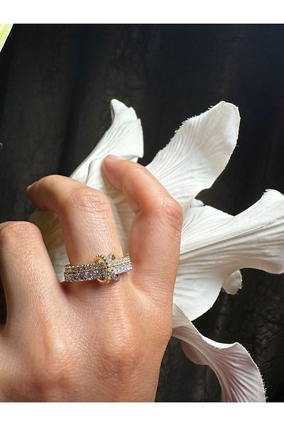 Pao Rosa Zircon Stone Gold Silver Spinelli Ring