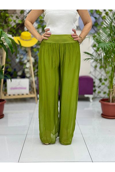 Punta Otantik Yg1750 Italian Mid-Waist Silk Pants Pistachio