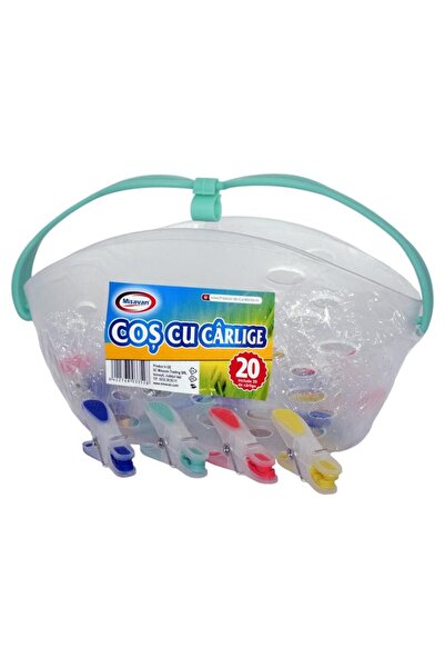 Misavan Set cos cu 20 carlige pentru rufe, silicon si plastic, multicolor