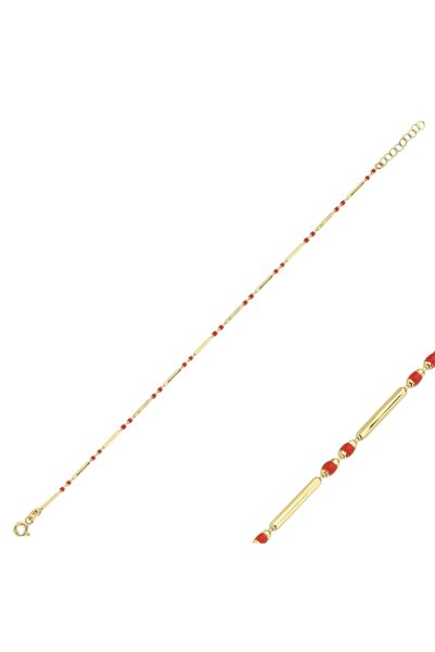 Koçak 14 Ayar Kırmızı Renkli Tasarım Altın Bileklik