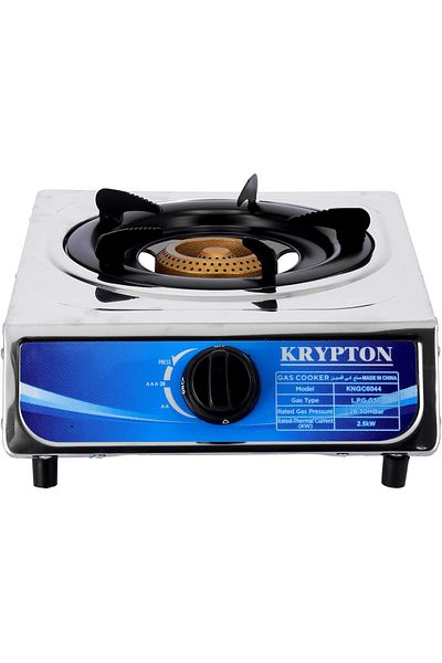 KRYPTON Stainless Steel Single Gas Burner | High-Efficiency Brass Burner | Strong Pan Support | Easy Clean