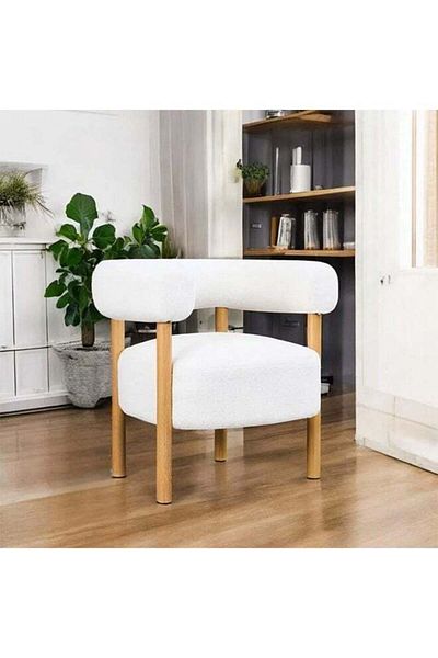 Generic Elegantly designed bouclé fabric chair || White
