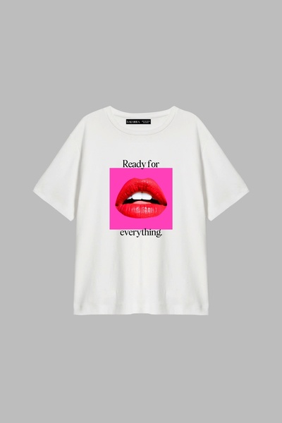 CİNEMA MODA Tricou alb pentru femei, cu imprimeu Ready For Everything