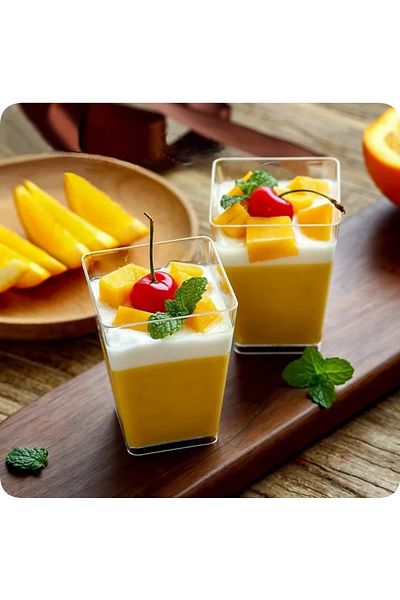 OEM Set of 10 dessert cups, pyramidal, transparent plastic, 160 ml, 58 x 58 x 75 mm