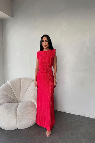 LİLA İSTANBUL Crew Neck Ribbed Belt Detailed Special Design Summer Dress
