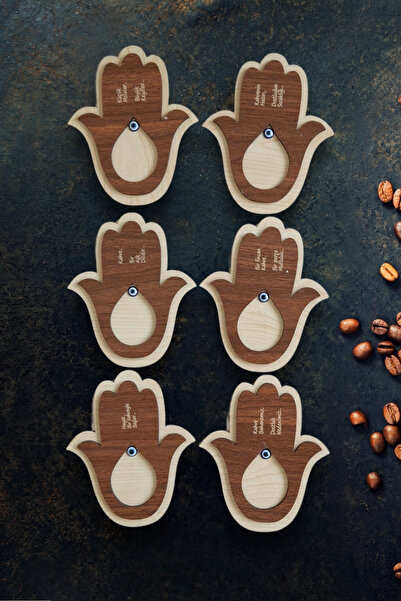 Kutaydan 6 Piece Fatma Ana First Class Wooden Laser Cut Cup and Coffee Coaste...