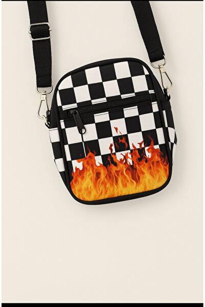 facnspt Geantă bretea crossbody cu model - Model cu flacără în carouri 🔥   S...