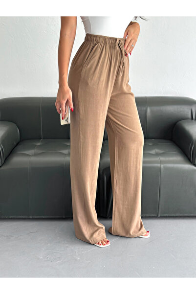 Dumy Dummy - Soft Textured Loose Cut High Waist Linen Trousers