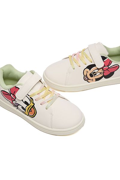 R&B White Daisy Duck Print Velcro Closure Shoes