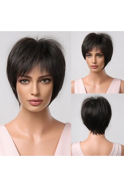 animis beauty Peruca scurta Neagra, Animis Beauty ®, fibra sintetica cu aspect natural, par drept
