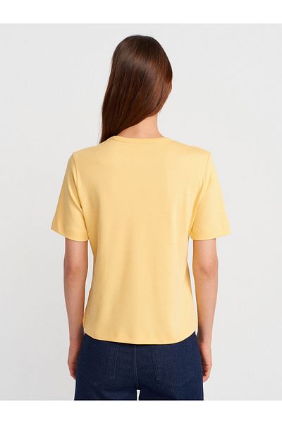 Dilvin 31840 V-Neck Short Sleeve T-Shirt-Yellow