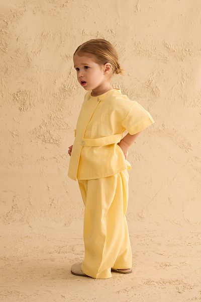 Fahhar Kids Double Button Trousers Suit Yellow