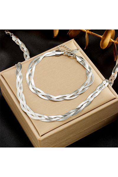 Choice N1628B571 DIEYURO 316L Stainless Steel 3in1 Crossover Snake Chain Necklace Bracelets For Women Girl