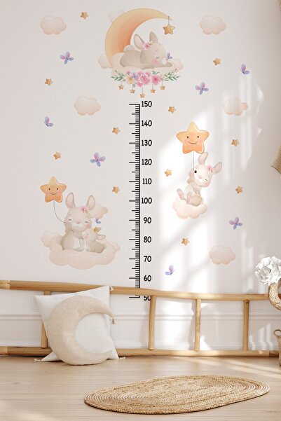 MSticker Sevimli Tavşanlar Yıldızlar ve Çiçekler Temalı Temalı Boy Ölçer Boy ...