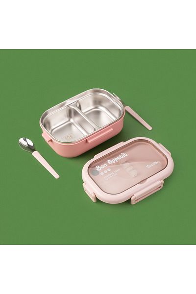 ASPARTAM Rectangular Food Container with Fork and Spoon - Pink - 850 ml