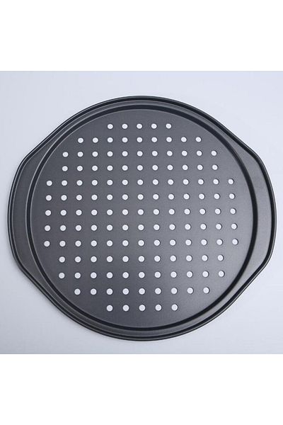 OEM Perforated pizza tray, 37 cm, steel, non-stick, black
