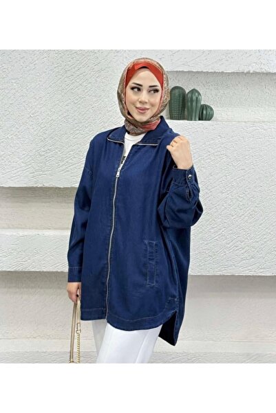 MODA Yazlık Kot Kumaş Fermuarlı Tunik Ceket