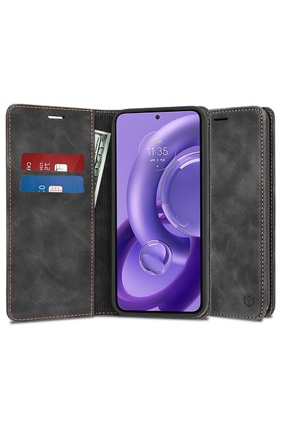 SKYDDAR INNOVATION Case for Motorola Edge 30 Neo, Soft Wallet, Eco Premium Leather Book Type, Black, sticker set
