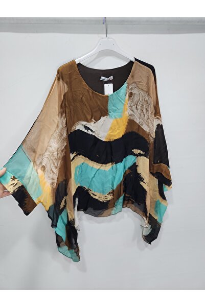 della moor Μπλούζα από μεταξωτό μείγμα με μανίκια νυχτερίδας με καφέ ιταλικό χρώμα