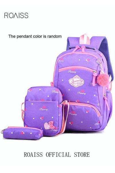 ROAISS 3pcs Heart and Bowknot Printed Graphic Cute Functional Backpack Set