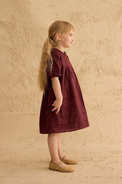 Fahhar Kids Rib Detailed Voile Dress Burgundy