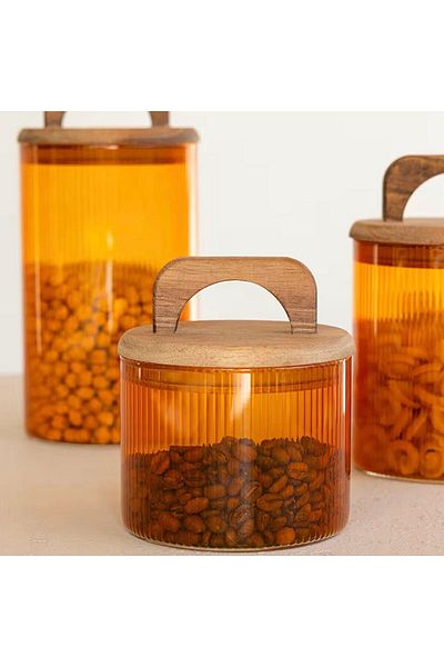 MATMEL Mia Acacia Glass Jar with Handle - Amber - 350 ml