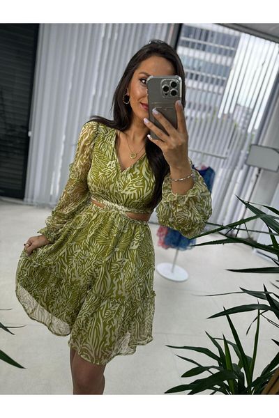 caddstore Rochie din șifon cu design verde ulei My 3256